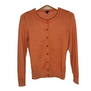 Talbots Sweater Womens Small Red Metallic Gold Glitter Stripe Long Sleeve Button